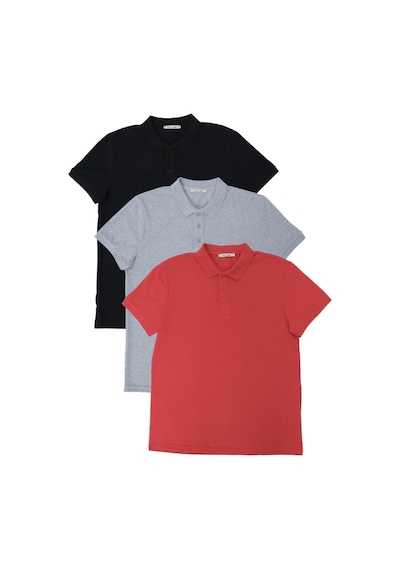 Erkek Regular Fit Polo Yaka 3lü T-shirt Kırmızı-gri-siyah Beyaz