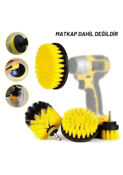Tineke Pratik 3lü Matkap Ucu Banyo Küvet Duşakabin Araba Tekerliği Koltuk Yıkama Temizleme Fırçası Siyah Sarı