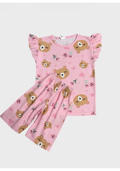 Aliş Kids Kız Çocuk Pamuklu Pembe Ayıcık Kalp Desenli Kolları Fırfırlı Kısa Kollu Şortlu Yazlık Pijama Takımı Aliş Kids Kız Çocuk Pamuklu Pembe Ayıcık Kalp Desenli Kolları Fırfırlı Kısa Kollu Şortlu Yazlık Pijama Takımı