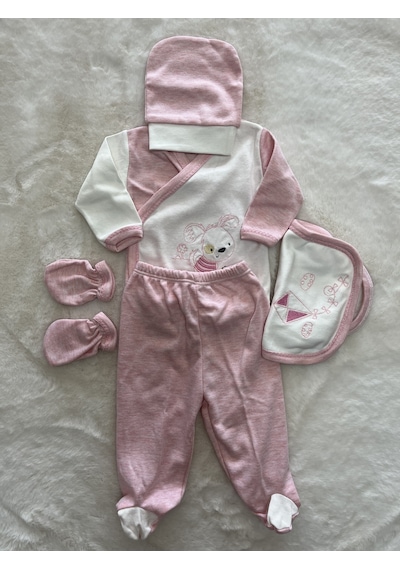 Özlem Bebe Desenli 5li Zıbın Set Pembe