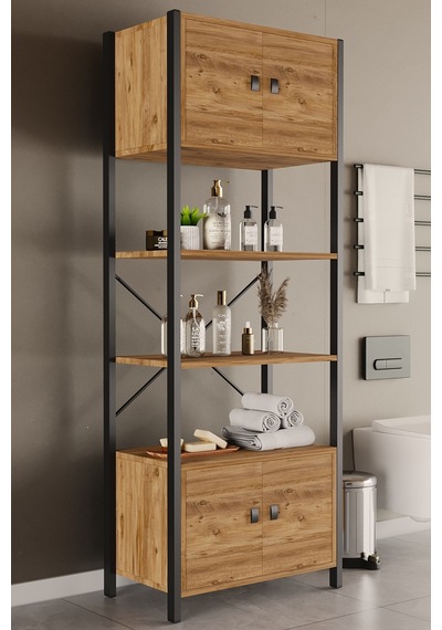 Çok Amaçli Iki Dolapli Iki Rafli Ünite Siyah Profil Çam Sunta 53x23x150 Cm Siyah-çam Çok Amaçli Iki Dolapli Iki Rafli Ünite Siyah Profil Çam Sunta 53x23x150 Cm Siyah-çam