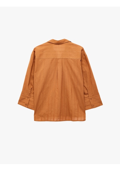 Koton Pamuklu Uzun Kollu Nakış Detaylı Brodeli Oversize Poplin Gömlek Tarçın 6sak60251uw