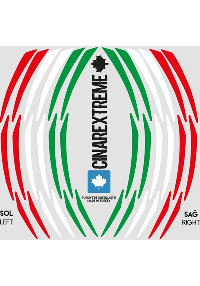 Italy Design Yeşil Beyaz Kırmızı İtalyan Jant Şeridi Sticker Çınar Extreme