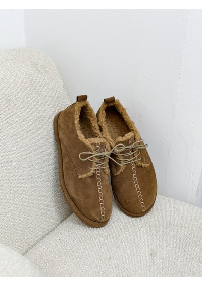 Erva'nın Butiği Camel Hakiki Deri Sorry İçi Peluş Bağcıklı Kadın Ayakkabı-6392