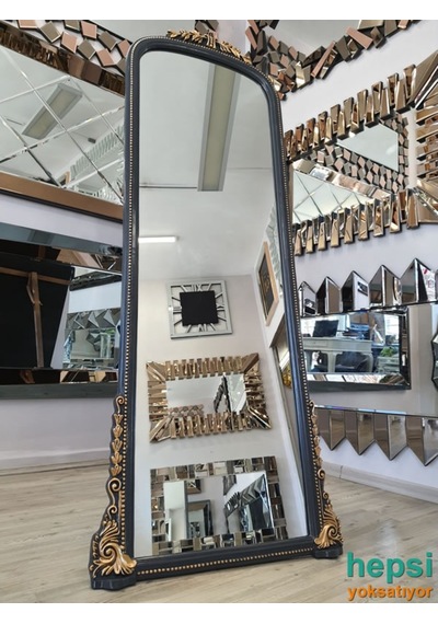 Matmazel Model Antrasit Altın Renk Varaklı Ayaklı Boy Aynası