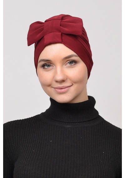Altobeh Fiyonklu Çift Yönlü Çapraz Tesettür Bone - Bordo Bordo