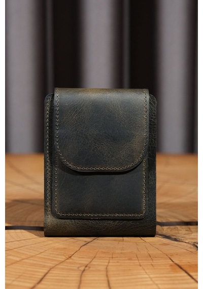 Lenax Leather Mono Hakiki Deri Erkek Cüzdan Gerçek Deri Kartlık Ve Bozuk Para Bölmeli Haki