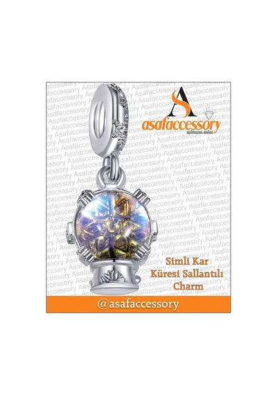 Simli Kar Küresi Sallantılı Charm Gümüş