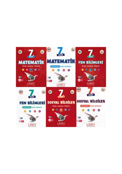 Limit 2027 7. Sınıf Matematik + Fen Bilimleri + Sosyal Bilgiler Konu Anlatım Föyleri + Soru Bankası Seti 6 Kitap Maarif Model