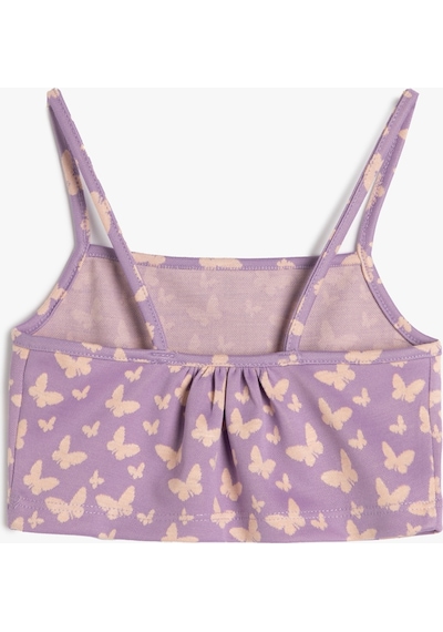 Koton Atlet Crop Kelebek Desenli İnce Askılı Lila Desenli 3skg30054ak 3SKG30054AK3D7 Lila