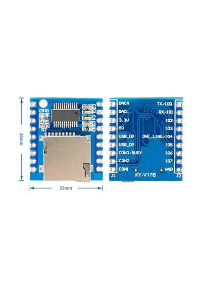 XY-V17B MP3 Wav Ses Çalma Modülü Micro Sd 32Gb Hafıza FAT16 FAT32 24 Bit