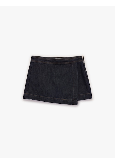 Koton Rahat Kalıp Fermuarlı Asimetrik Denim Mini Şort Etek Koyu İndigo 6sal40168md