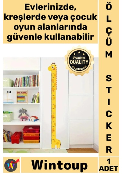 Sticker Bebek Çocuk Odası Duvar Dekorasyonu Eğlenceli Cetvel Figürlü Şık Zürafa Boy Ölçüsü Sticker Çok Renkli