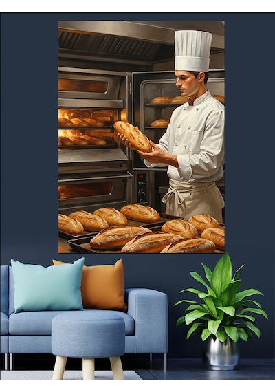 Ahşap Tablo Taze Ekmek Yapan Fırıncı Yiyecek Ve İçecek Tabloları
