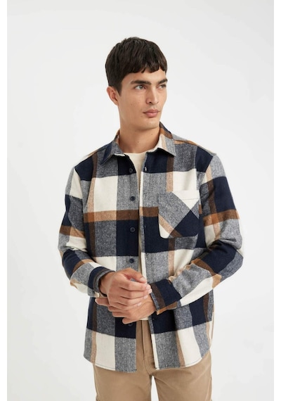 DeFacto Regular Fit Normal Kesim Kareli Oduncu Flanel Uzun Kollu Gömlek A5553AX24AUNV64 Lacivert