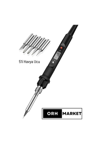 80W Dijital LCD Lehim Havya Seti – Sıcaklık Ayarlı, Seramik Rezistörlü + 5 Uç