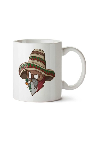 Mexican El Charro Smoking A Cigarette İki Tarafı Baskılı Kupa Bardak Çok Renkli