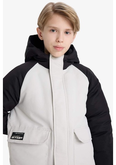 Defacto Erkek Çocuk Su İtici Kapüşonlu Polar Astarlı Parka E9386a825wngr503 Gri-gr503