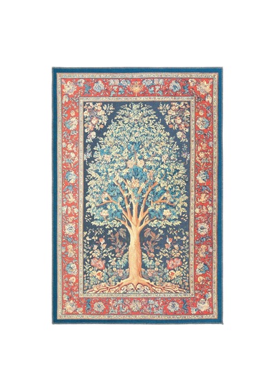 Cool Halı Daisy Lacivert Hayat Ağacı Vintage Şönil Halı Sanatsal Tasarım Salon Oturma Odası Halısı