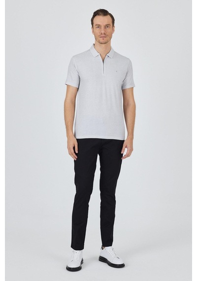Gri Polo Yaka Kısa Kol Cepsiz Slim Fit Classic Tişört 1011250176 Gri