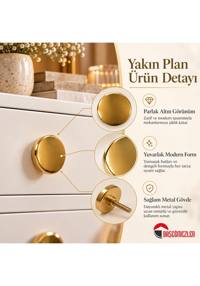 Haskan Yuvarlak Düğme Kulp Altın