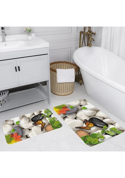 Rovigo Home Baskılı Kaymaz Taban 2'Li Banyo Paspas Takım Rvg5034-100x60-60x50 Çok Renkli