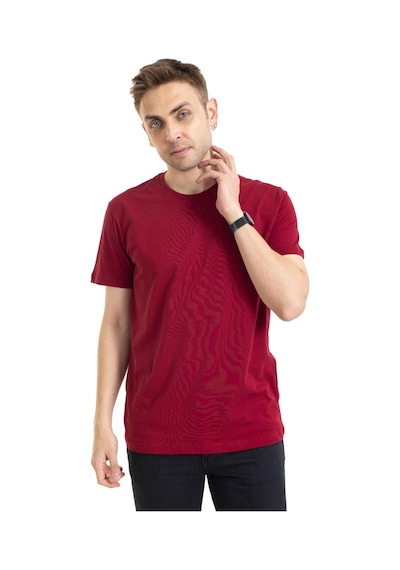 Erkek Yuvarlak Yaka %100 Pamuklu Yüksek Kalite Regular Kalıp Düz Basic T-shirt 212 - Bordo