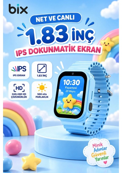 Exenar - Mavi - Akıllı Çocuk Saati 4g Sim Kartlı Gps Rota Takipli Sos Kameralı Görüntülü Konuşmalı Kız Erkek Saat