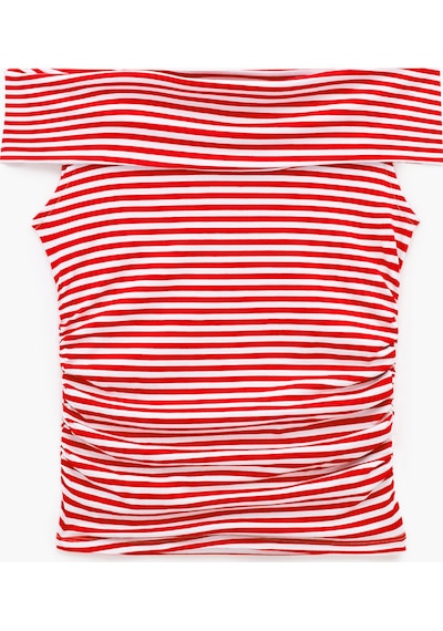Koton Koton X Sibil Çetinkaya - Slim Fit Drape Detaylı Çizgili Omzu Açık Bluz Kırmızı Çizgili 6sak10105uk Koton Koton X Sibil Çetinkaya - Slim Fit Drape Detaylı Çizgili Omzu Açık Bluz Kırmızı Çizgili 6sak10105uk