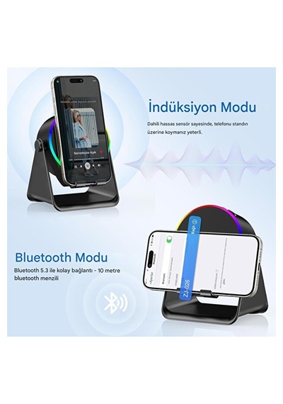 Bluetooth Hoparlörlü Ve Akıllı İndüksiyonlu Manyetik Sensör İle Telefon Standı Powerbank