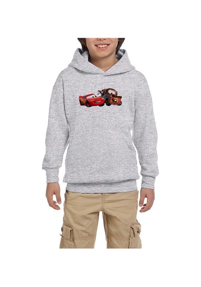 Zepplin Giyim Şimşek McQueen ve Tow Mater Arabalar Gri Çocuk Kapşonlu Sweat Gri