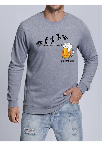 Startmore Startmorejumping Into The Beer Friday Evolution Baskılı Üstler Erkek Yumuşak Trendy Kazak Sıcak Kalınl Gri