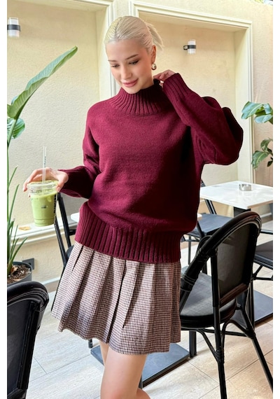 Madmext Bordo Boğazlı Kadın Triko Kazak Mg2535 Bordo