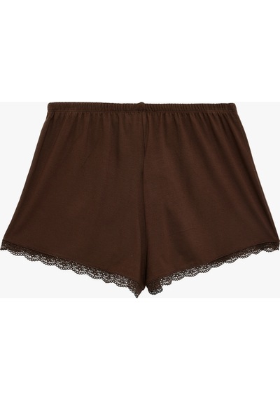 Koton Dantel Detaylı Rahat Kalıp Şort Viskon Pijama Altı Kahverengi 6wlk80016mk Kahve