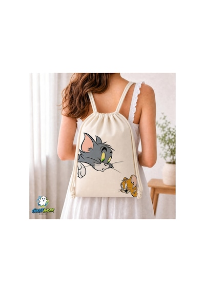 Ghostbastır Design Tom Ve Jerry Büzgülü Keten Çanta C340 Bej
