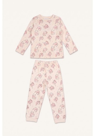 Defacto %100 Pamuk Kedi Baskılı Bisiklet Yaka Uzun Kollu Pijama Üstü Esnek Belli Uzun Pijama Altı 2li Pijama Takımı Kız Bebek I3230a526auer233 Ekru-er233