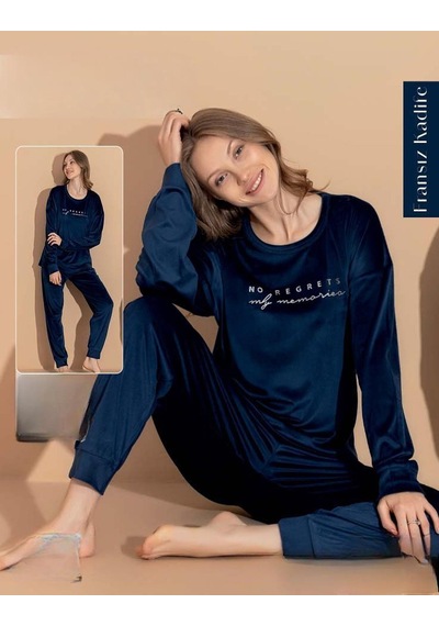 Boyraz Kadın Kışlık Fransız Kadife Bisiklet Yaka Uzun Kol Pijama Takımı 03093- 1 Adet Lacivert Boyraz Kadın Kışlık Fransız Kadife Bisiklet Yaka Uzun Kol Pijama Takımı 03093- 1 Adet Lacivert