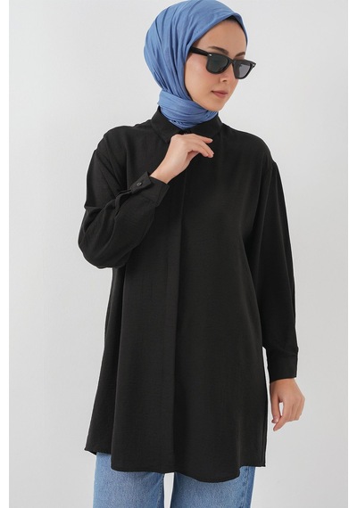 Hiccup Bdart Oversize Uzun Kollu Düğmeli Gömlek Bluz Siyah