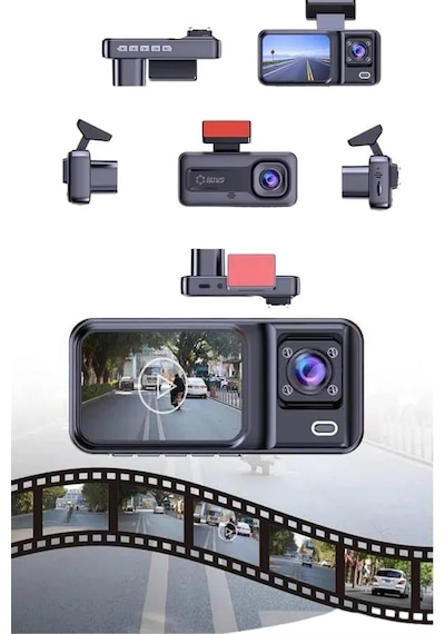 1080p 3 Lensli Wifi Araç İçi Kameralı Ekran Dvr Kaydedici Gece Görüşlü 22735331