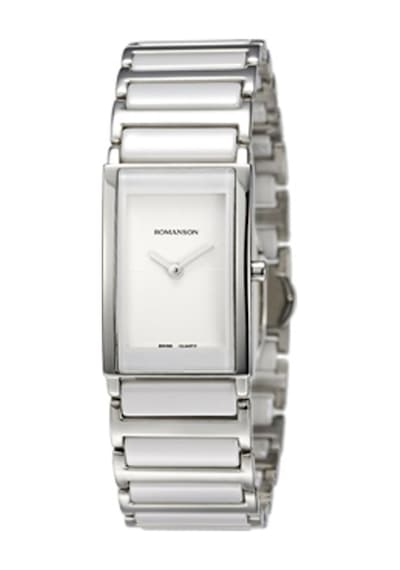 Romanson Tm8251ll2wa17w Safir Cam Swiss Quartz Dikdörtgen Çelik Kasa Seramik Kordon Kadın Kol Saati
