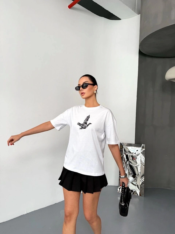 Buğrahayalin Kısa Kol Baskılı T-shirt - Beyaz Beyaz