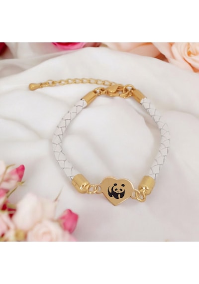 Archin Panda Temalı Kalp Motifli 14 Ayar Altın Plakalı Doğal Beyaz Derili Hediye Bileklik-433sembol Panda Temalı Archin Panda Temalı Kalp Motifli 14 Ayar Altın Plakalı Doğal Beyaz Derili Hediye Bileklik-433sembol Panda Temalı