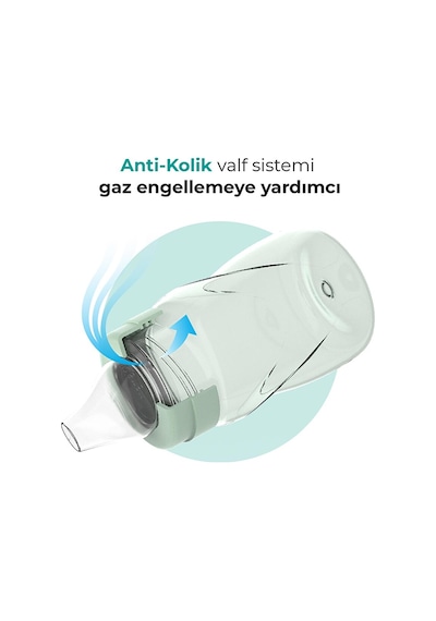 Kulplu Akıtmaz Alıştırma Bardaı 270ml Powder Green & Anti- Kolik Uç Çok Renkli