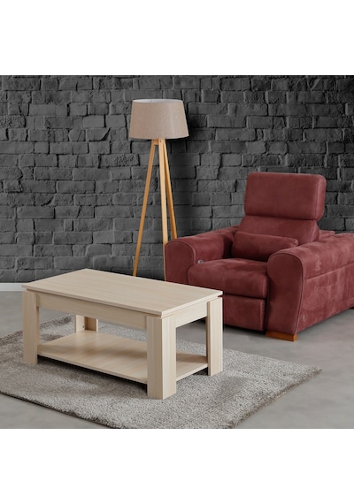 Shelf Orta Sehpa Açık Meşe / Raflı Dikdörtgen Orta Sehpa
