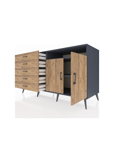 Kronos Konsol 2 Raflı 5 Çekmeceli 2 Kapaklı 176x59x99 Antrasit-ça Antrasit-çam