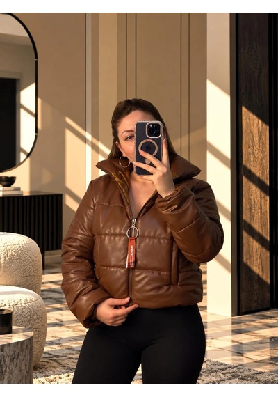 Elora Atelier Taba Mat Parlak Deri Şişme Mont