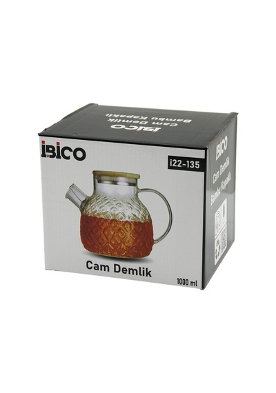 İbico İ22-135 1000ml Cam Demlik Kabartma Desen Metal İç Yüzey Bambu Dış Yüzey Silikon Contalı Kapak Diğer