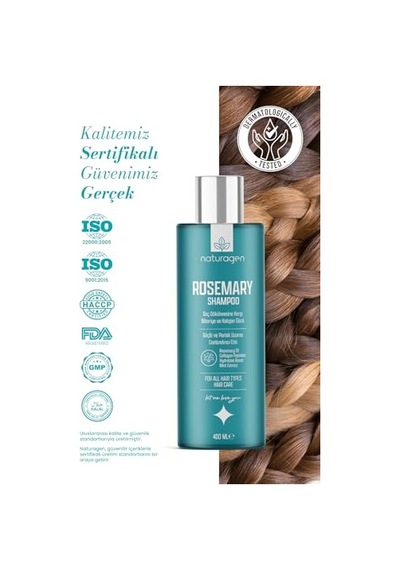 Naturagen Rosemary Dökülme Karşıtı Şampuan 400 Ml Hızlı Uzamaya Yardımcı Biberiye Yağı + Kolajen Peptitleri