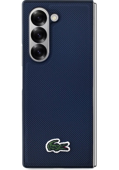 Galaxy Uyumlu Z Fold 6 Kılıf Lacoste Lisanslı Magsafe Özellik Pike Desen İkonik Timsah Dokuma Logo Lacivert