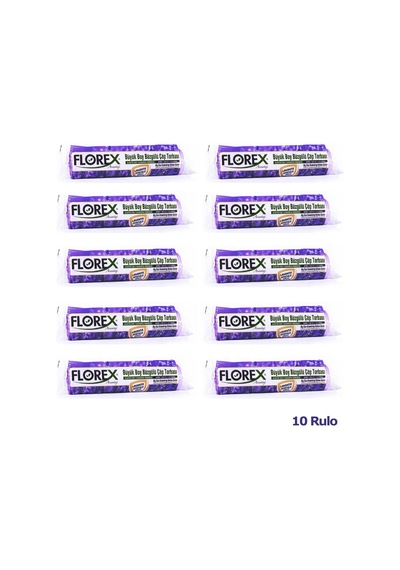 Florex 60 Litre Büzgülü Lavanta Kokulu Çöp Torbası Poşeti / 65 x 70 CM - 10 x 10 Rulo / Paket